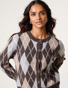 1.Argyle Knit Cardigan-Chocolate
