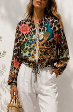 Load image into Gallery viewer, 1.                  Lightweight Peacock Print Bomber Jacket-Leopard
