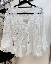 Load image into Gallery viewer, 1.             Crochet Broderie Hem Cardigan-White
