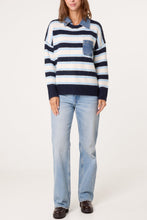 Load image into Gallery viewer, 1. Striped Denim Trim Soft Knit-Navy/Cream
