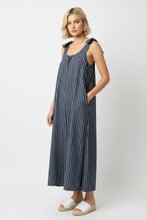 Load image into Gallery viewer, 1.                      Wide Leg Pinstripe Denim Jumpsuit
