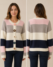 Load image into Gallery viewer, 1.                Colour Block Flower Button Cardigan-Multi
