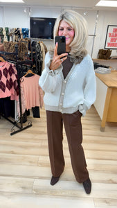 1.         Chunky Knit Frill Cuff Cardigan-Cream/Latte