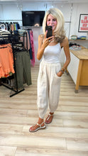 Load image into Gallery viewer, 1.                   Mesh Hem and Pocket Linen Trousers-Beige
