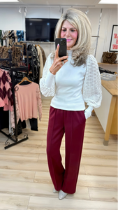 1.              Wide Leg Front Seam Jogger-Wine