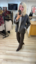 Load image into Gallery viewer, 1.                  Reversible Faux Leather Zip Up Jacket-Chocolate/Check
