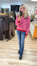 Load image into Gallery viewer, 1.                   Striped Fluffy Knit Cardigan-Red/Pink
