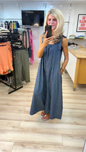Load image into Gallery viewer, 1.                      Wide Leg Pinstripe Denim Jumpsuit

