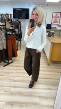 Load image into Gallery viewer, 1.               Faux Leather Collar Zip Front Cardigan-Ivory/Brown
