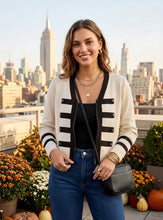 Load image into Gallery viewer, 1.                       Button Trim Contrast Zip Jumper-Ecru/Chocolate
