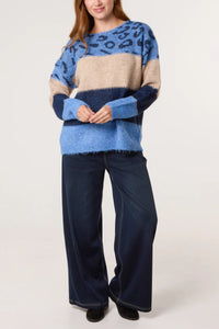 1.          Colour Block Striped Jumper-Blues/Animal