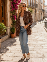 Load image into Gallery viewer, 1. Polka Dot Ruched Sleeve Blazer-Brown/Ecru

