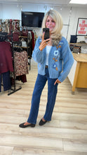 Load image into Gallery viewer, 1.    Embroidered Flowers Chunky Knit Cardigan-Blue
