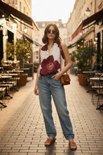 Load image into Gallery viewer, 1.            Floral Bubble Hem Cotton Blouse-Ecru/Wine
