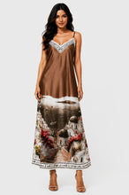 Load image into Gallery viewer, 1.        Landscape Print Santorini Satin Maxi-Chocolate
