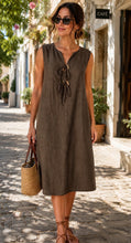 Load image into Gallery viewer, 1.         Wooden Button Tie Front Dress-Chocolate
