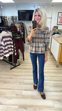 Load image into Gallery viewer, 1.                        Check Shirred Bodice Top-Latte
