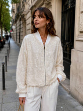 Load image into Gallery viewer, 1.                  Sequin Semi Sheer Bomber Jacket-Ecru
