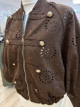 Load image into Gallery viewer, 1.      Faux Suede Broderie Military Bomber Jacket-Chocolate
