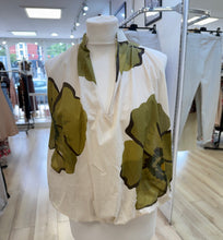 Load image into Gallery viewer, 1.            Floral Bubble Hem Cotton Blouse-Ecru/Olive Green
