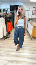 Load image into Gallery viewer, 1.                   Barrel Leg Pinstripe Denim Trousers
