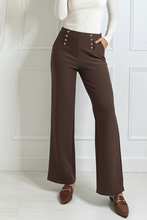 Load image into Gallery viewer, 1.               High Waist Silver Button Scuba Trousers-Chocolate
