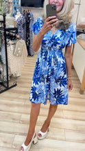 Load image into Gallery viewer, 1. MILLY Silky Midi Dress-Blue/White/Gold Flecks

