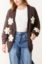 Load image into Gallery viewer, 1.                Chunky Knit Daisy Embellished Cardigan-Chocolate
