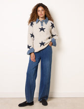 Load image into Gallery viewer, 1.Denim Trim Wool Mix Star Knit Jumper
