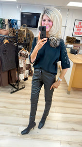 1.  Pearl Diamanté & Sparkle Stud Soft Knit-Black