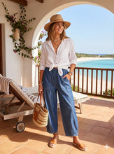 Load image into Gallery viewer, 1.        Chambray Pull On Barrel Leg Jeans
