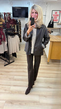 Load image into Gallery viewer, 1.                  Reversible Faux Leather Zip Up Jacket-Chocolate/Check
