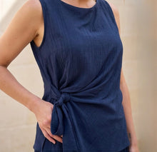 Load image into Gallery viewer, 1.                       Tie Side Top &amp; Trouser 2 Piece Co-Ord-Navy
