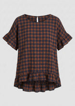 Load image into Gallery viewer, 1.                      Frill Hem Check Top-Rust/Navy
