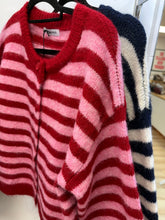 Load image into Gallery viewer, 1.                   Striped Fluffy Knit Cardigan-Red/Pink
