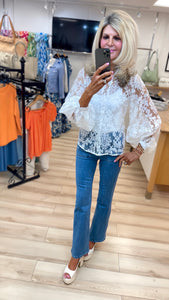 1.  Sheer Lace Shirt-White