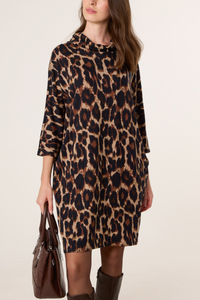 1.                 Cowl Neck Leopard Print Dress