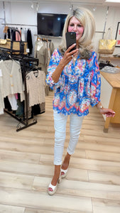 1.   Lace Smock Blouse-Royal Blue/Multi