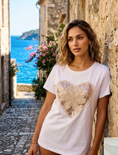 Load image into Gallery viewer, 1.         Sequin Embroidered Heart T Shirt-White
