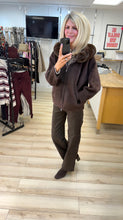 Load image into Gallery viewer, 1.                        Hooded Faux Fur Trim Soft Knit Jacket-Chocolate
