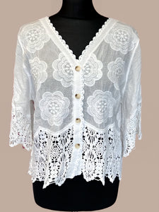 1.          Crochet Hem Cotton Jacket-White