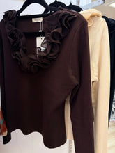 Load image into Gallery viewer, 1.          Ruffle Neck Ribbed Knit Jumper-Chocolate
