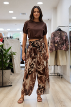 Load image into Gallery viewer, 1.    Shirred Waist Cross Over Leg Trousers-Brown
