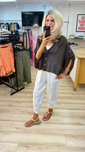 Load image into Gallery viewer, 1.                    Mesh Button Linen Top-Chocolate
