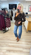 Load image into Gallery viewer, 1.                        Ruffle Front Blouse-Chocolate
