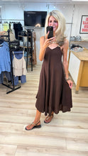 Load image into Gallery viewer, 1.                 Gold Trim Strap Dress-Chocolate
