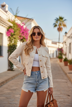 Load image into Gallery viewer, 1.             Stretch Gold Button Denim Jacket-Stone
