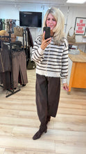 Load image into Gallery viewer, 1.                      Heart Buttons Striped Fluffy Knit Cardigan-Latte/Chocolate Stripe
