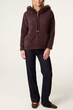 Load image into Gallery viewer, 1.       Zip Up Fur Trim Chenille Hoodie-Chocolate
