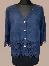Load image into Gallery viewer, 1.          Crochet Hem Cotton Jacket-Navy
